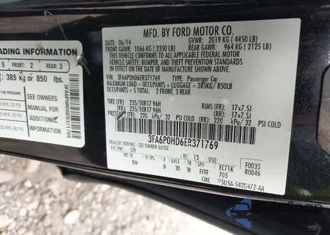 2014 Ford Fusion Se z USA, uszkodzony, nr VIN 3FA6P0HD6ER371769